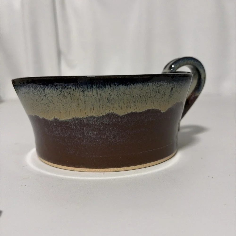Ceramic Pottery Apple Baker Dish Drip Glaze Round Bowl Multicolor USA Made